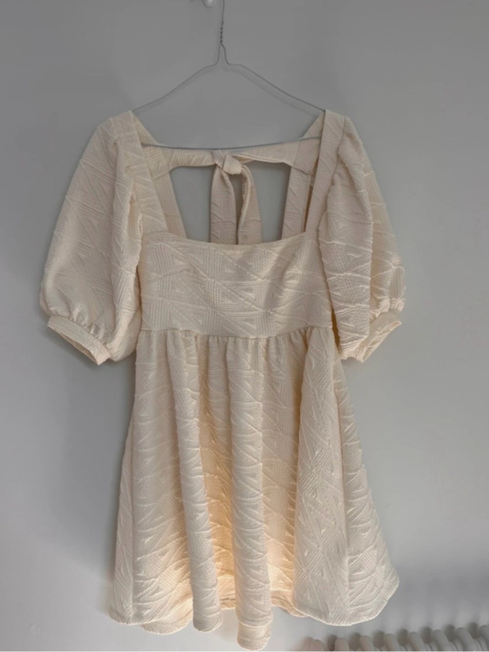 Free People Ivory Puff Sleeve Textured Mini Dress
